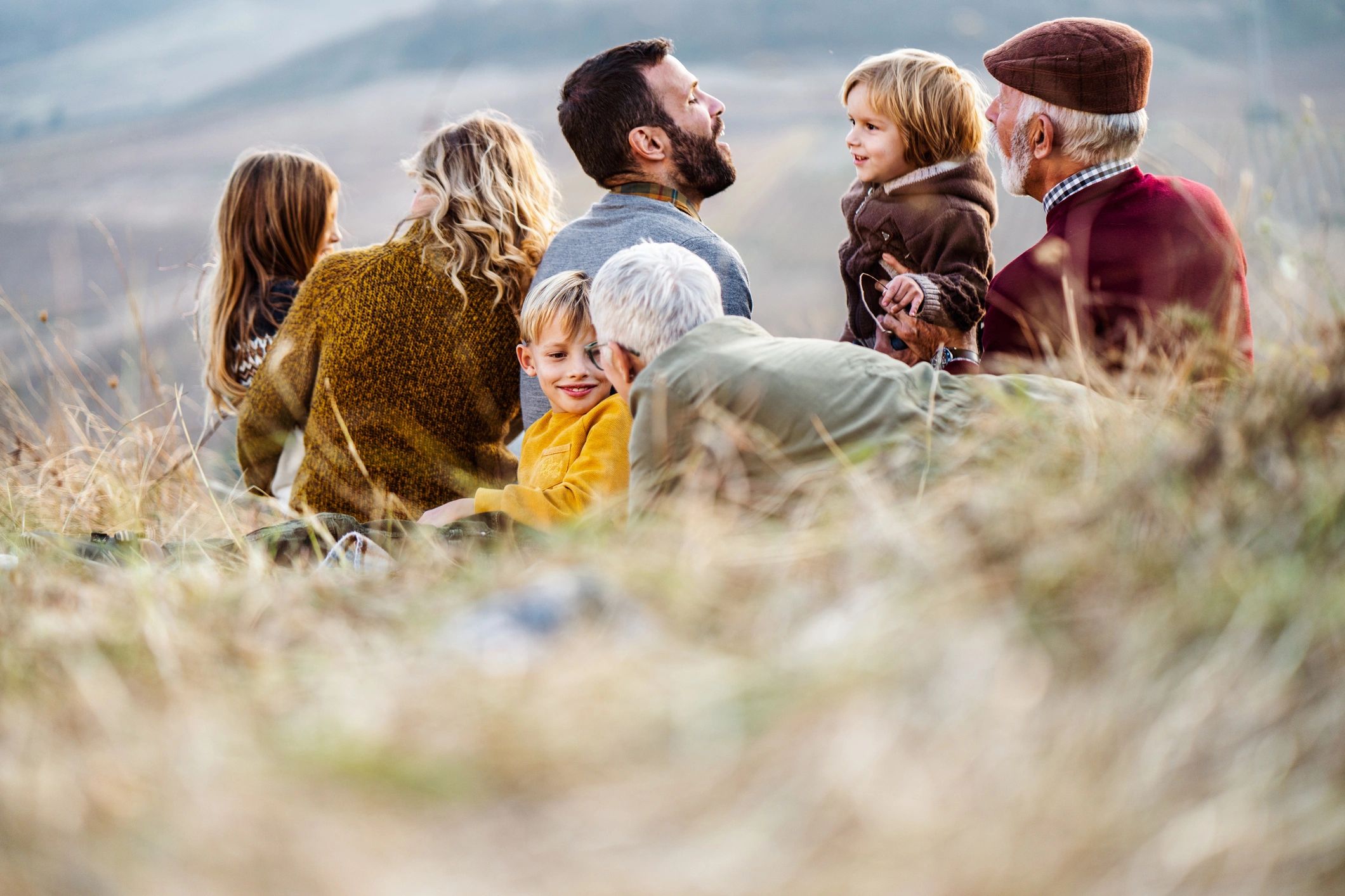 family gathering generations mountains